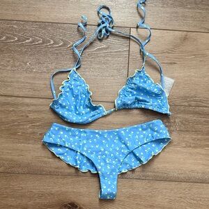 Kulani Kinis Blue Floral Scalloped Triangle Bikini
